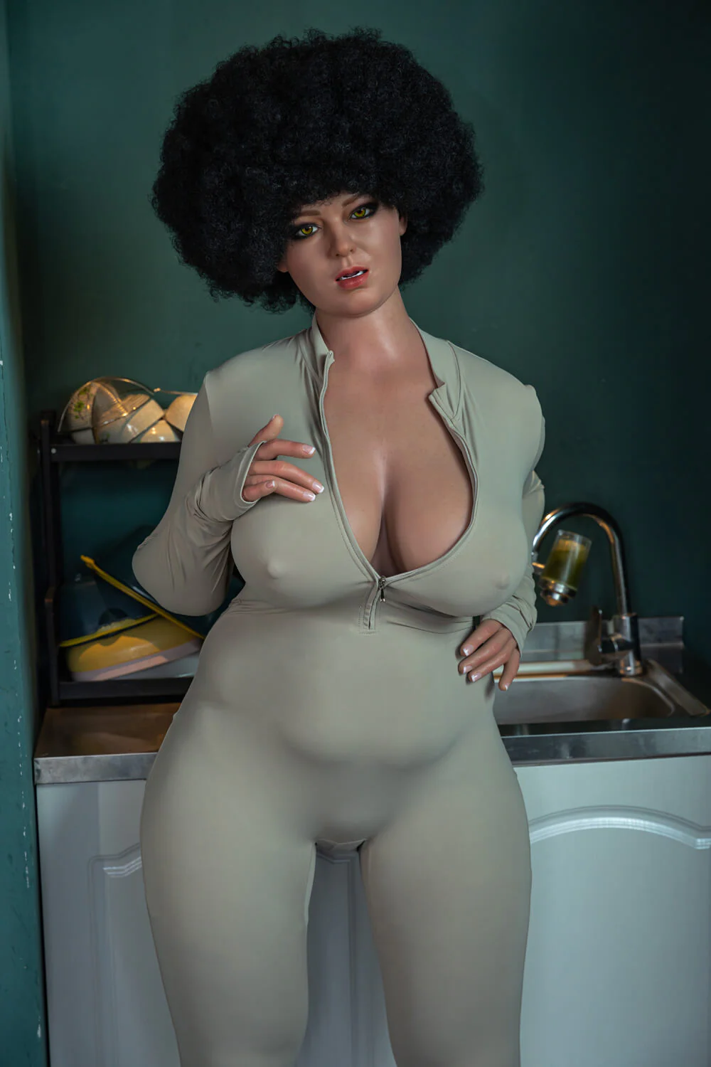 161cm (5ft3") Chubby Afro Tan Silicone Sex Dolls - H-Cup - Ursula
