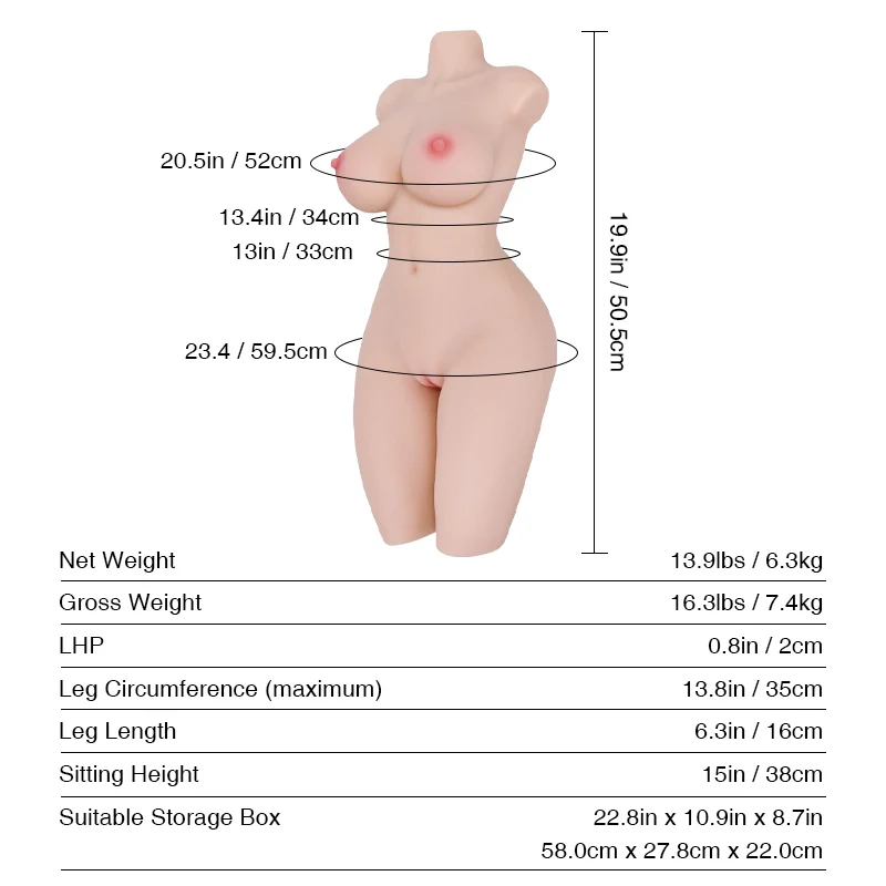 50.5cm (1ft8") MILF Beginner Masturbator Body Sex Doll Torso - Miki - Image 15